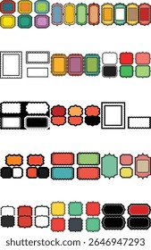 This image features a collection of decorative empty vector frames, perfect for designing labels, scrapbook embellishments, and graphic accents. A varied selection of vector elements.