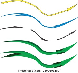 This image features a collection of dynamic, curved vector arrows and flowing lines in bright colors, designed to convey speed and motion.