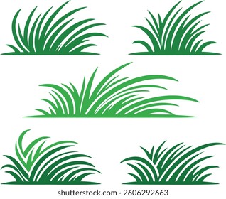 This image features a collection of five different stylized grass shapes, each designed with sleek and sharp lines. These variations showcase different patterns and styles of grass, offering a unique