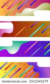 Esta imagem apresenta uma coleção de quatro banners abstratos vibrantes