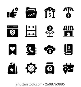 This image features a collection of icons representing various financial and business concepts