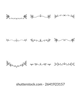 This image features a collection of nine elegant, hand-drawn floral dividers. These delicate botanical borders are perfect for adding a touch of sophistication.