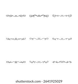This image features a collection of nine elegant black flourish dividers, perfect for adding a decorative touch to various design projects.