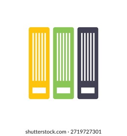 This image features a colorful graphic design of three vertical rectangles with horizontal lines, set against a clean white background. The rectangles are arranged in a row, each with a distinct color - yellow, green, and black. The design exudes a sense of modernity and sophistication, making it suitable for use as a logo, icon, or visual representation in various digital and print applications.