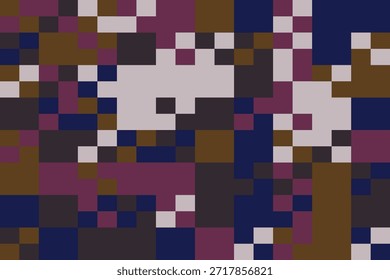 Esta Imagen presenta un colorido diseño de pixel art con una mezcla de tonos morados, azules y marrones en una composición abstracta, creando un efecto visual visualmente llamativo y dinámico.