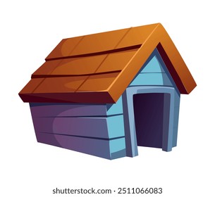 This image features a colorful small dog house flat vector illustration the dog house has a brown roof and blue facade ideal for pet related designs and projects