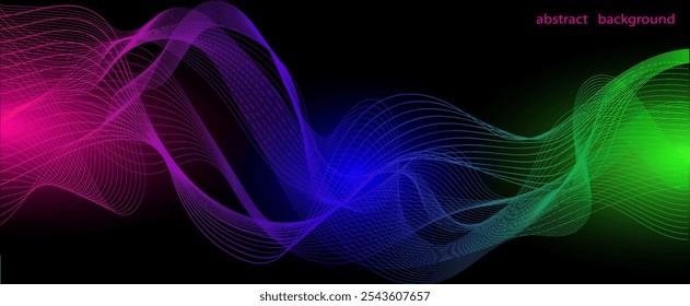 This image features a colorful wave pattern with flowing lines on a dark background. It captures a modern abstract concept, creating a dynamic visual effect. Vector illustration