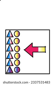 This image features a combination of a triangle, a circle, and an arrow symbol, all enclosed within a square box.