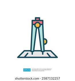 This image features a compass, a tool used in geometry for drawing circles and measuring distances. It is illustrated in a simple, colorful style.