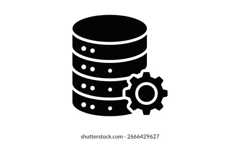 Esta imagem apresenta banco de dados, servidor, configuração, configurações, dados, gerenciamento, ícone, símbolo. Ícone de Configuração do Banco de Dados que Representa as Definições do Servidor e o Gerenciamento de Dados