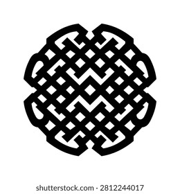 This image features a detailed black and white geometric knot design. The interwoven pattern creates a complex, symmetrical shape against a clean white background. The style is graphic, possibly for use in design projects, patterns, or as a decorative element. It might be suitable for various commercial or editorial applications.