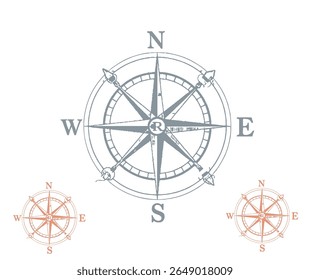 This image features a detailed compass rose design, with two smaller variations in a different color scheme.