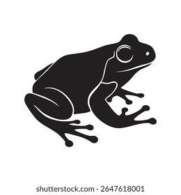 This image features a detailed illustration of a tree frog in a striking black and white silhouette style.