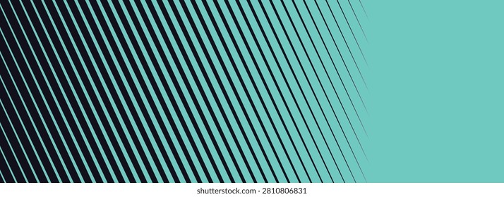 This image features a diagonal linear halftone pattern in turquoise and black. The design consists of parallel lines creating a