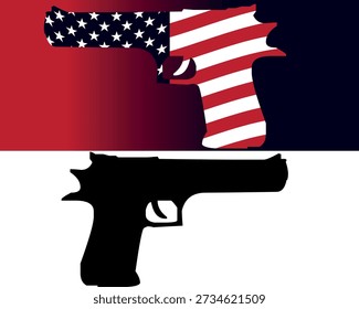 Esta Imagen presenta una silueta angustiada y estilizada de un rifle de asalto AK-47 superpuesto con los patrones de la bandera estadounidense (estrellas y rayas). El diseño tiene una textura "grunge" o desgastada, sobre un fondo blanco liso, creando un gráfico de alto contraste que combina imágenes militares con simbolismo nacional. Silueta de rifle de asalto patriótico con recubrimiento de bandera estadounidense, UN poderoso gráfico de composición dual con la silueta de un rifle de asalto bullpup moderno. La sección superior muestra una textura desgastada y angustiada de la bandera estadounidense superpuesta sobre la forma del arma de fuego contra un fondo degradado oscuro y malhumorado, que simboliza el patriotismo y la defensa nacional. La sección inferior proporciona una silueta negra limpia y sólida sobre un fondo blanco, ofreciendo un elemento de estilo de Vector aislado versátil. Este diseño de alto impacto es perfecto para proyectos de temática militar, defensa de la Segunda Enmienda, gráficos del Día de la Independencia o diseños de ropa táctica.