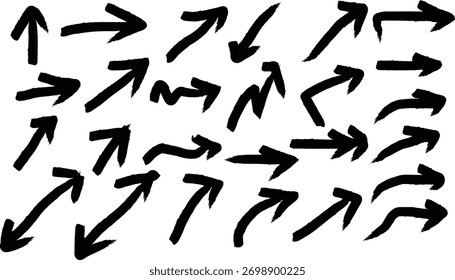 This image features a diverse assortment of hand-drawn black arrows. They vary in style, thickness, and direction, offering a dynamic visual representation of movement and guidance.