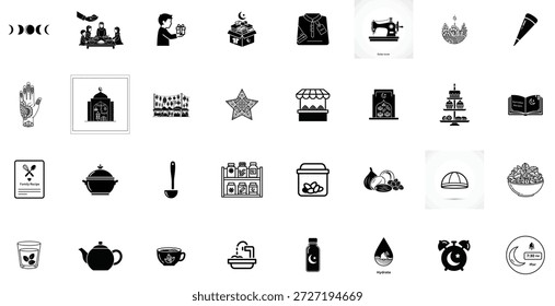 Esta imagem apresenta uma coleção diversificada de ícones em preto e branco dispostos em um fundo branco limpo. Os ícones representam uma ampla gama de assuntos, desde objetos cotidianos a conceitos abstratos, mostrando uma variedade de estilos e designs. A simplicidade e elegância dos ícones os tornam adequados para uso em vários contextos, como design gráfico, mídia digital e branding.