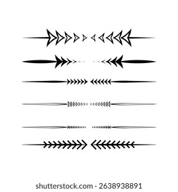 This image features divider, dividers, separator, separators, line, lines, arrowhead, arrowheads. Collection of Six Black and White Dividers with Arrowhead and Geometric Designs