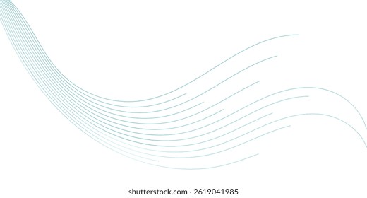 This image features a dynamic design of multiple teal curved lines on a white background.