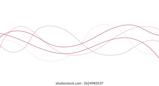 This image features a dynamic design of multiple red wavy lines against a white background.