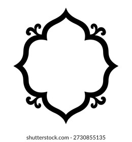 Esta Imagen presenta un elegante e intrincado diseño de marco floral. El marco es simétrico con un espacio vacío central, rodeado por un detallado patrón floral. El diseño incluye enredaderas y hojas arremolinadas en cada esquina, creando una estética armoniosa y equilibrada. El uso de blanco y negro realza el contraste y resalta los detalles finos de los motivos florales.