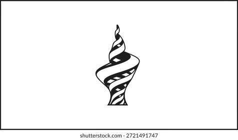 Dieses Bild zeigt ein elegantes, wirbelndes Turmdesign, einzeln auf sauberem, weißem Hintergrund. Die monochrome Illustration zeigt eine minimalistische und dennoch moderne Struktur, die sich für dekorative