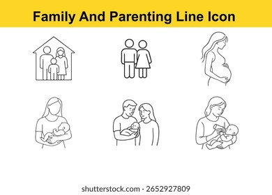 This image features family, parenting, icons, line icons, pregnancy, newborn, couple, family home. Family and Parenting Line Icons Pregnancy Newborn Couple Family Home Feeding