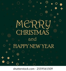 This image features a festive design with the text "MERRY CHRISTMAS and HAPPY NEW YEAR" prominently displayed in an elegant golden serif font.