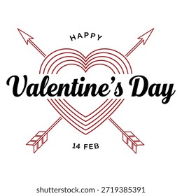 Esta Imagen presenta un saludo festivo para el Día de San Valentín, celebrado el 14 de febrero. El diseño incluye el texto 'Feliz Día de San Valentín' con un símbolo de corazón rojo y un Anuncio debajo que indica '14 de febrero'. La estética general es alegre y romántica, adecuada para compartir en esta ocasión especial.