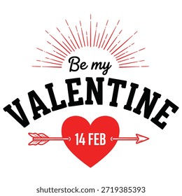 Esta Imagen presenta un saludo festivo para el Día de San Valentín, celebrado el 14 de febrero. El diseño incluye el texto 'Feliz Día de San Valentín' con un símbolo de corazón rojo y un Anuncio debajo que indica '14 de febrero'. La estética general es alegre y romántica, adecuada para compartir en esta ocasión especial.
