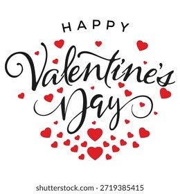 Esta Imagen presenta un saludo festivo para el Día de San Valentín, celebrado el 14 de febrero. El diseño incluye el texto 'Feliz Día de San Valentín' con un símbolo de corazón rojo y un Anuncio debajo que indica '14 de febrero'. La estética general es alegre y romántica, adecuada para compartir en esta ocasión especial.