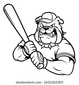This image features a fierce and muscular cartoon bulldog gripping a baseball bat, ready to swing