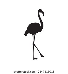 Esta imagem apresenta um flamingo em uma silhueta preta impressionante contra um fundo branco limpo, destacando sua forma graciosa.