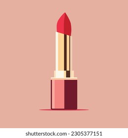 This image features a flat vector illustration of an isolated lipstick. The lipstick is depicted in vibrant colors, with a sleek and elegant design, perfect for enhancing beauty 
