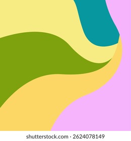 Esta imagem apresenta um design abstrato orgânico fluido composto de curvas, formas onduladas em camadas horizontalmente. A paleta de cores é macia e terrosa com uma mistura de tons vibrantes e silenciados:

Superior esquerdo