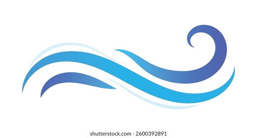 This image features flowing, stylized blue waves against a white background.
