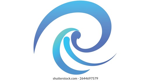This image features flowing, stylized blue waves against a white background.	
