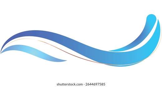 This image features flowing, stylized blue waves against a white background.	