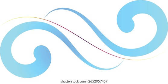 This image features flowing, stylized blue waves against a white background set.