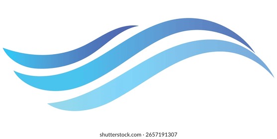 This image features flowing, stylized blue waves against a white background,With Ocean wave.