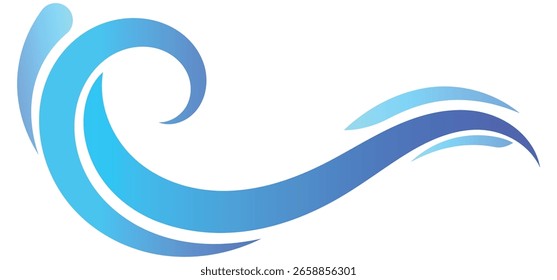 This image features flowing, stylized blue waves against a white background,With Ocean wave.