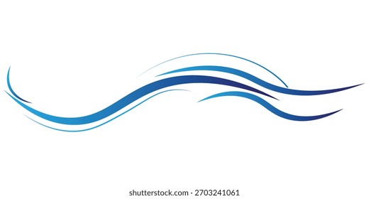 This image features flowing, stylized blue waves against a white background,With Ocean wave.