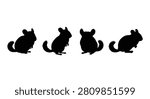 This image features four chinchilla silhouettes depicted in different poses. The style is a flat black silhouette against a plain white background creating a simple and graphic representation.