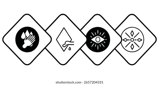 This image features four diamond shaped icons with different symbols. The transparent background is a valuable feature for designers to easily incorporate into projects. 