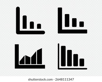 This image features four different black bar graph icons. The transparent background is ideal for easy integration into designs.