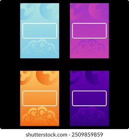 This image features four distinct rectangular designs each with a unique color palette and pattern