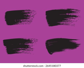 This image features four distinct black brush strokes arranged against a bright purple background. The brush strokes are presented in a striking silhouette style