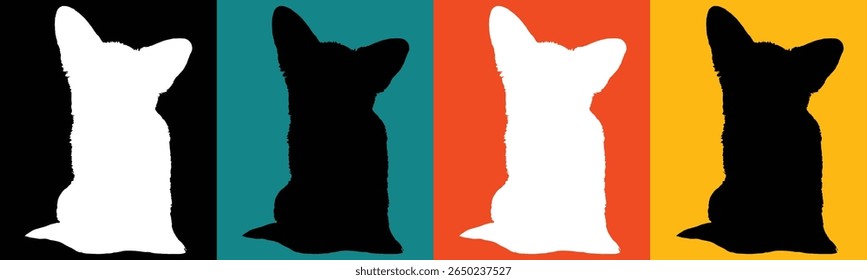 This image features four distinct vertical panels, each displaying a silhouette of a cat.