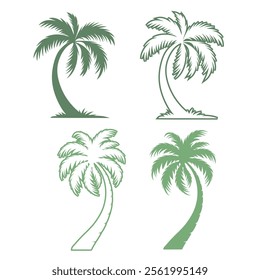 This image features four stylized palm tree silhouettes in a light sage green color.