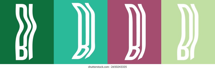 This image features four vertical panels with distinct solid colors: deep green, teal, deep purple, and light green. 